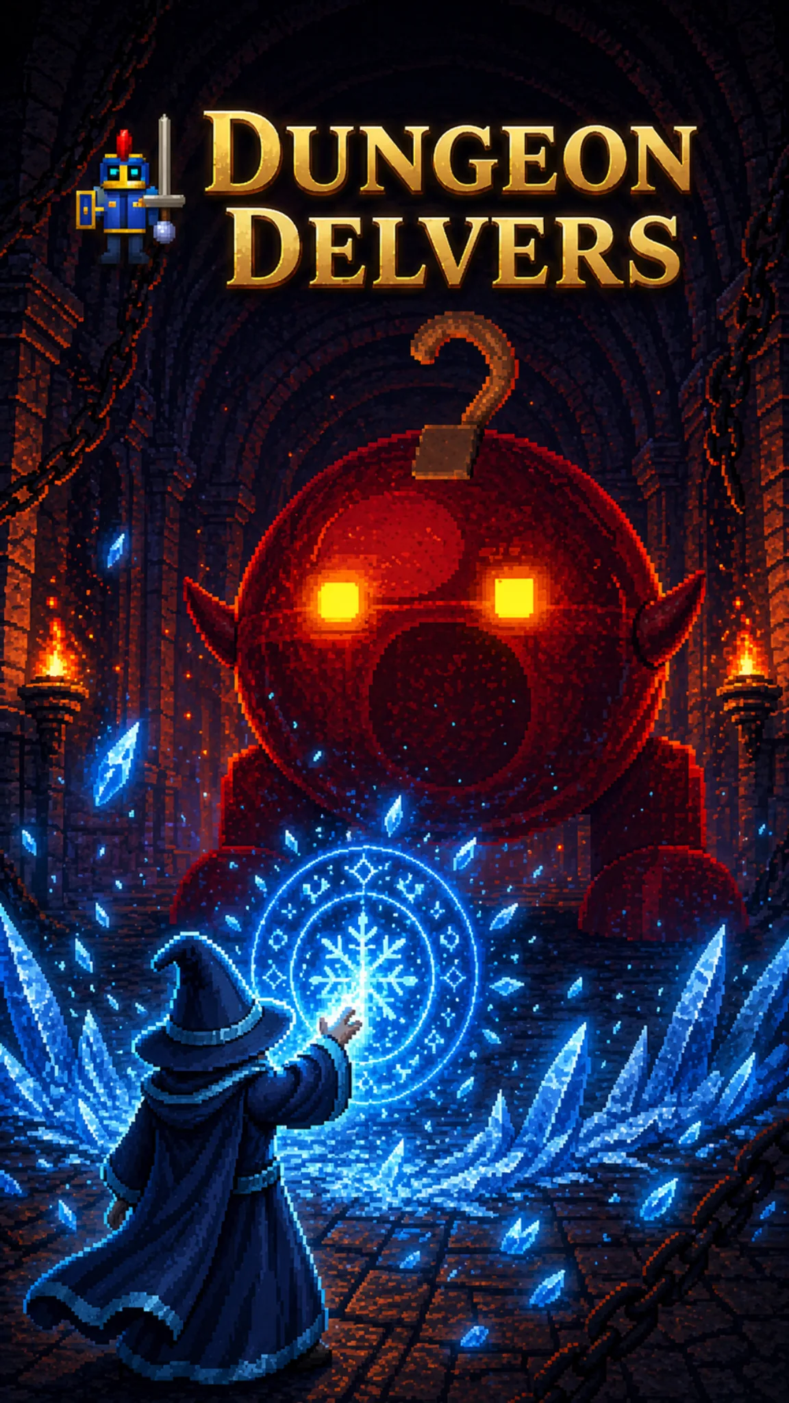 Frost mage fighting a huge red boss